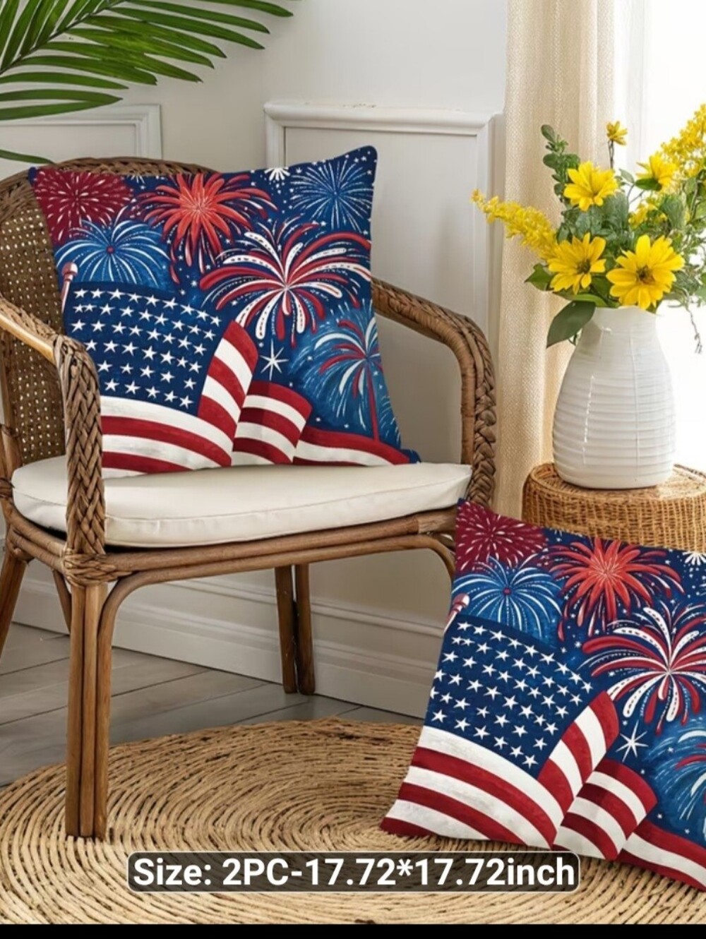 New Pair of Patriotic Fireworks Throw Pillow Covers #2515-360